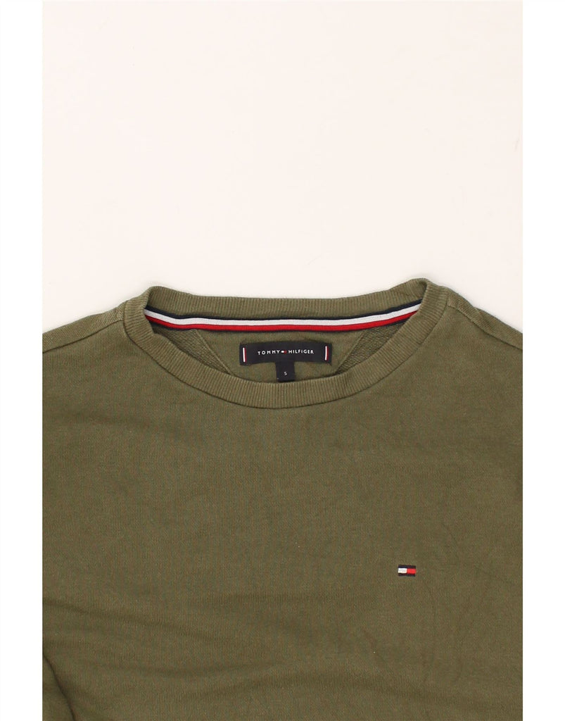 TOMMY HILFIGER Mens Graphic Sweatshirt Jumper Small Khaki Cotton | Vintage Tommy Hilfiger | Thrift | Second-Hand Tommy Hilfiger | Used Clothing | Messina Hembry 