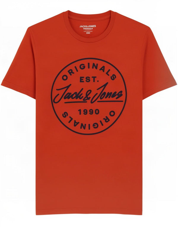 Jack & Jones Mens Slim Fit Graphic T-Shirt Top Medium Orange Cotton