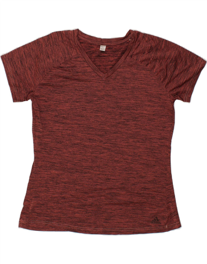 ADIDAS Womens T-Shirt Top UK 14 Medium Maroon Flecked Vintage Adidas and Second-Hand Adidas from Messina Hembry 