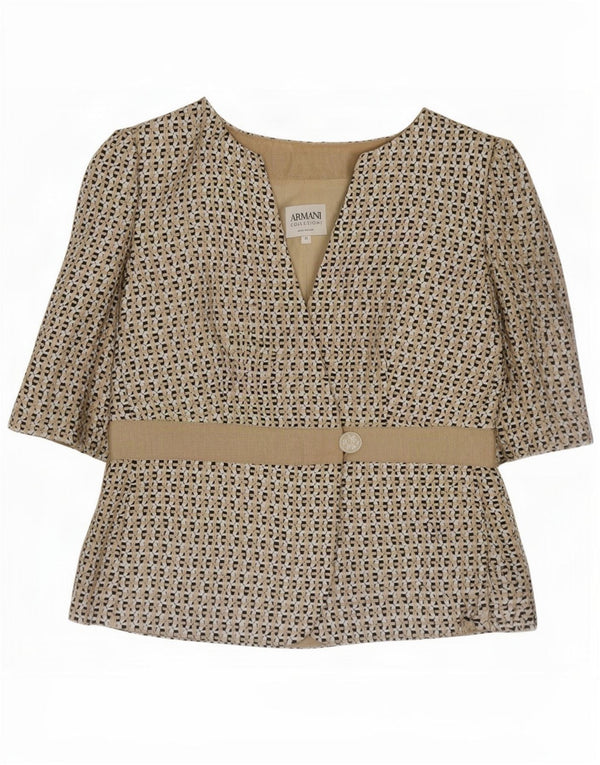 Armani Collezioni Womens Short Sleeve Blazer Jacket IT 42 Medium Beige