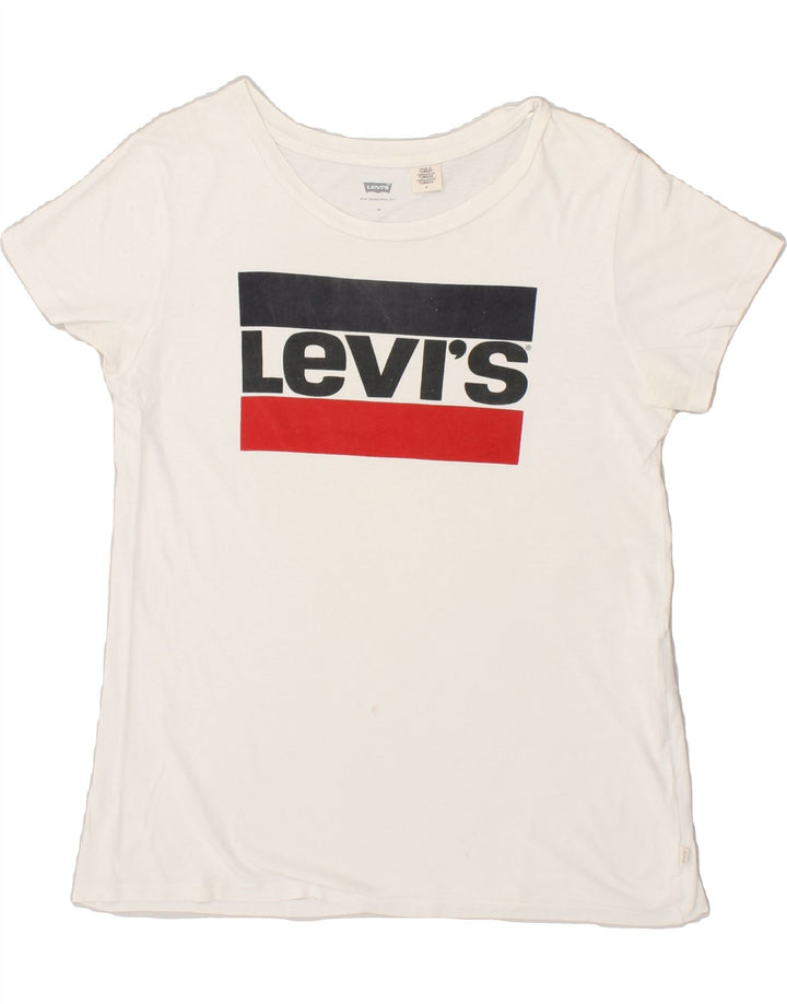 LEVI'S Womens Graphic T-Shirt Top UK 14 Medium White Cotton Vintage Levi's and Second-Hand Levi's from Messina Hembry 