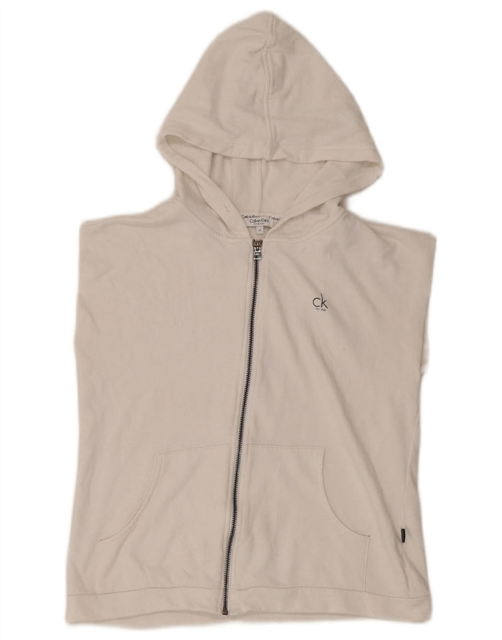Calvin Klein Womens Graphic Zip Hoodie Sweater UK 12 Medium White