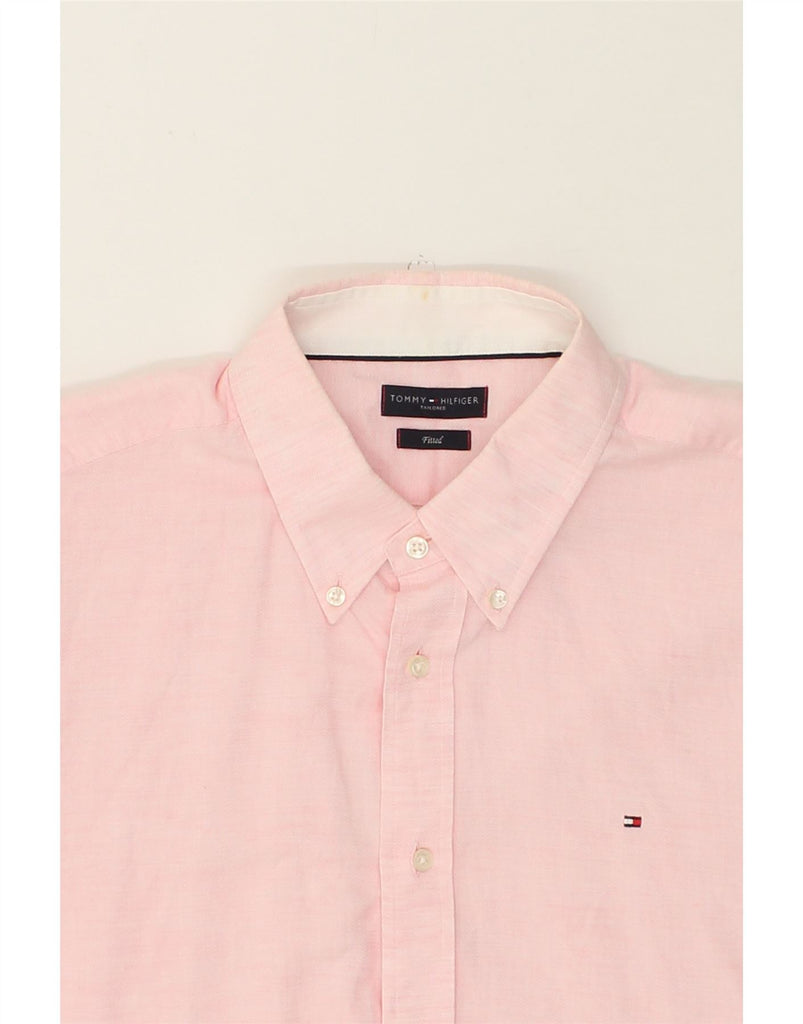 TOMMY HILFIGER Mens Fitted Shirt Size 43 Large Pink Cotton | Vintage Tommy Hilfiger | Thrift | Second-Hand Tommy Hilfiger | Used Clothing | Messina Hembry 