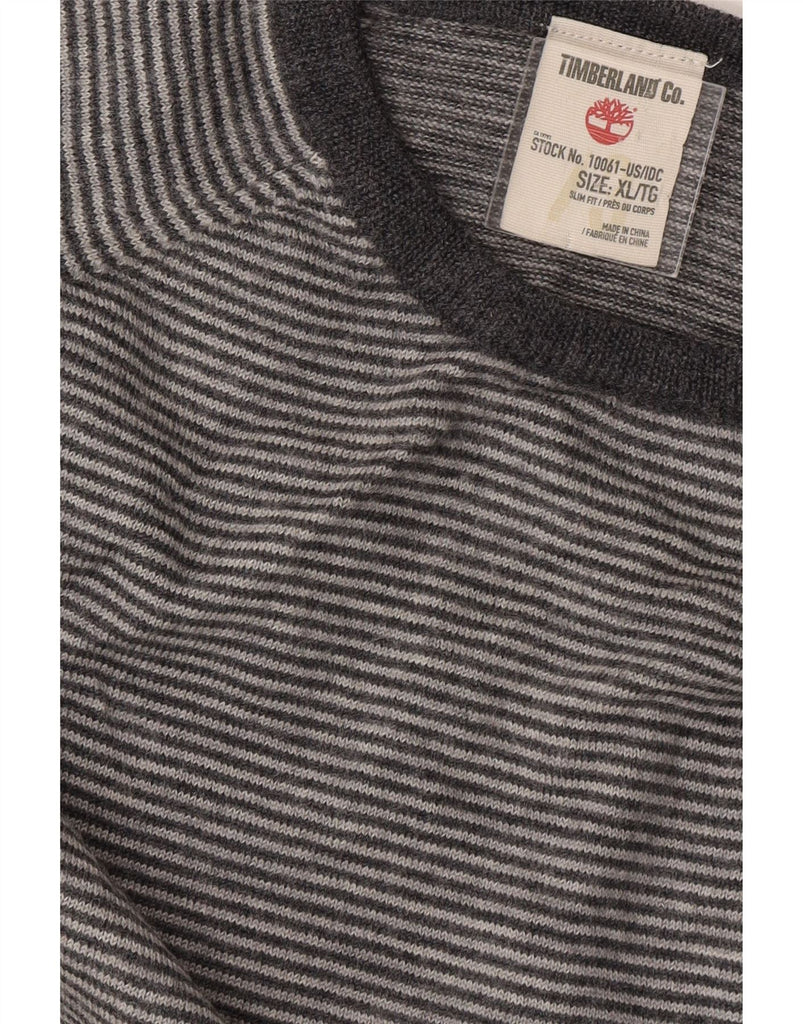 TIMBERLAND Mens Slim Fit Crew Neck Jumper Sweater XL Grey Pinstripe Wool Vintage Timberland and Second-Hand Timberland from Messina Hembry 