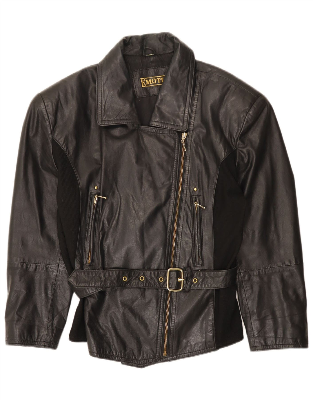 VINTAGE Womens Leather Jacket UK 16 Large Black Leather