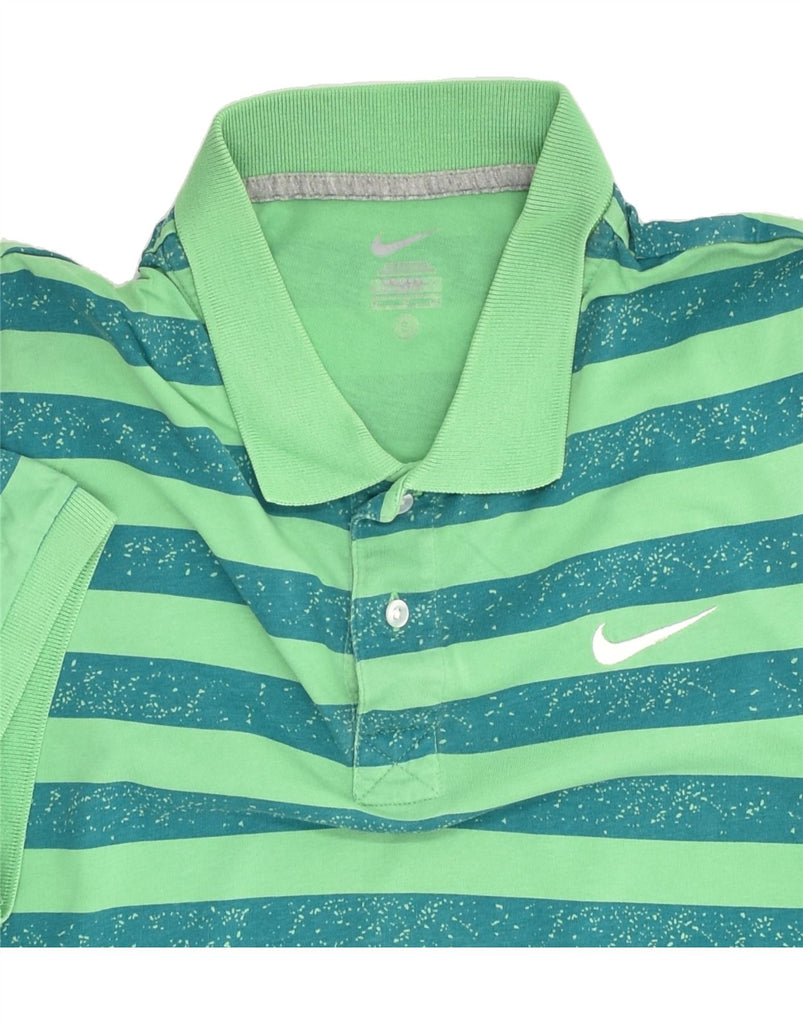 NIKE Mens Polo Shirt Small Green Striped Cotton | Vintage Nike | Thrift | Second-Hand Nike | Used Clothing | Messina Hembry 