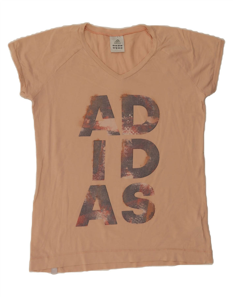ADIDAS Womens Graphic T-Shirt Top UK 14 Large Beige Cotton Vintage Adidas and Second-Hand Adidas from Messina Hembry 