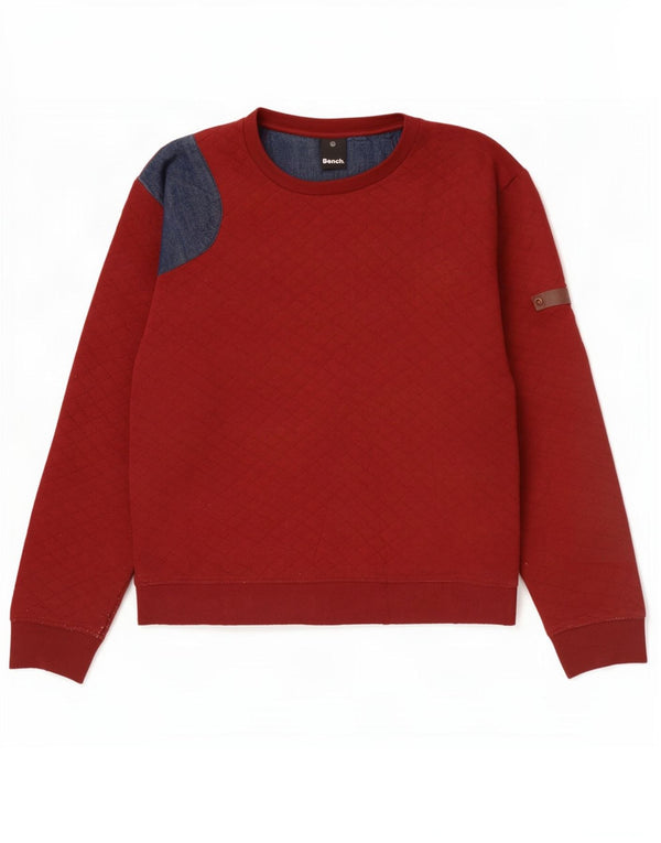 Bench Mens Sweatshirt Jumper Large Red Colourblock Cotton