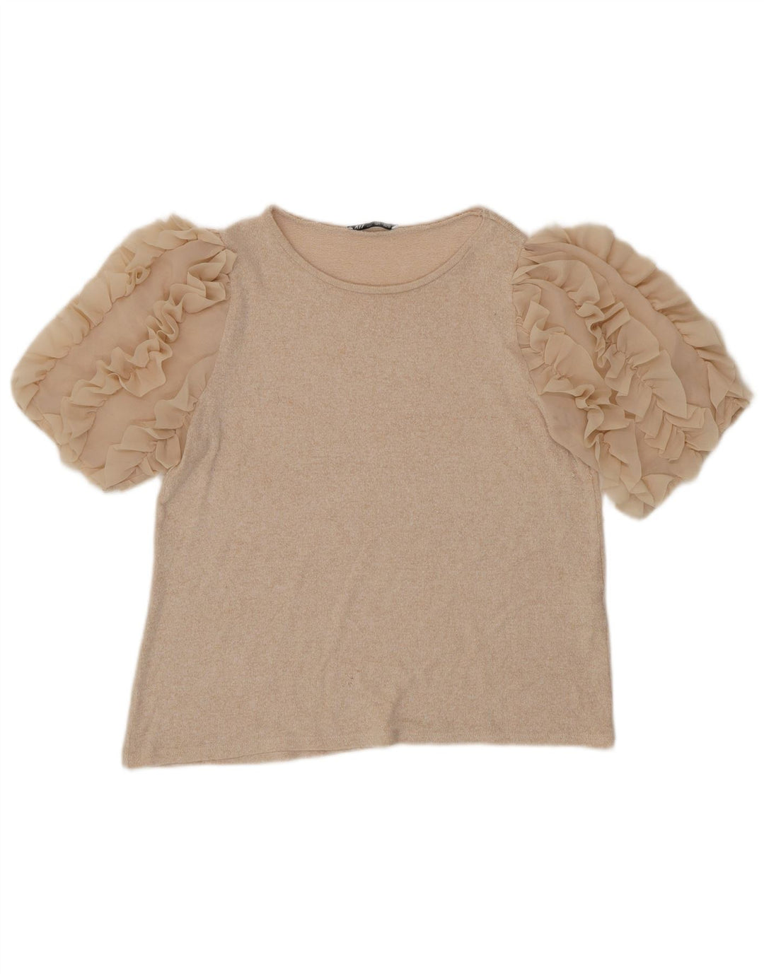 Zara Womens Blouse Top UK 14 Large Beige Viscose