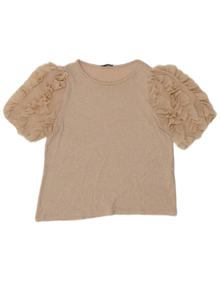 Zara Womens Blouse Top UK 14 Large Beige Viscose