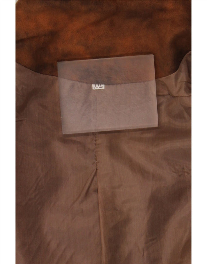 Vintage Mens Leather Waistcoat 2XL Brown Tie Dye