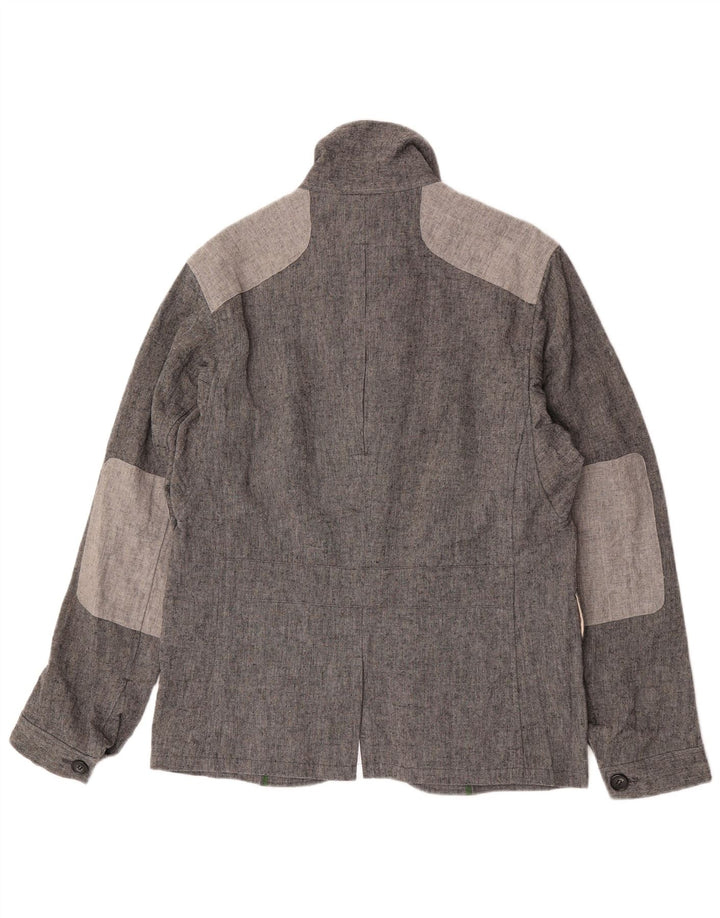 Vintage Mens Utility Jacket UK 40 Large Grey Colourblock Linen