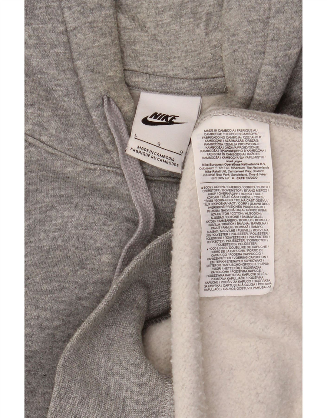 NIKE Mens Hoodie Jumper Large Grey Cotton
