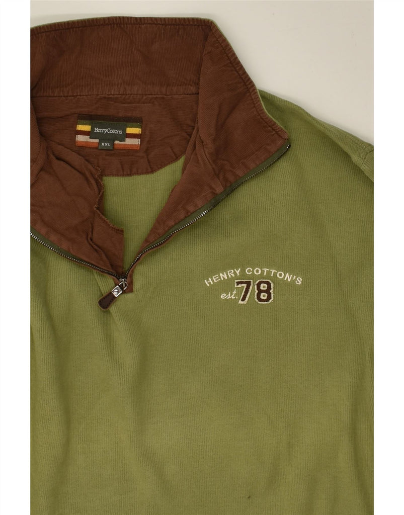 HENRY COTTONS Mens Zip Neck Sweatshirt Jumper 2XL Green Cotton | Vintage Henry Cottons | Thrift | Second-Hand Henry Cottons | Used Clothing | Messina Hembry 