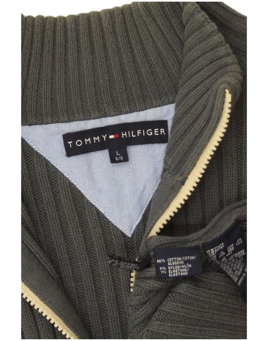Tommy Hilfiger Mens Cardigan Sweater Large Grey Colourblock Cotton