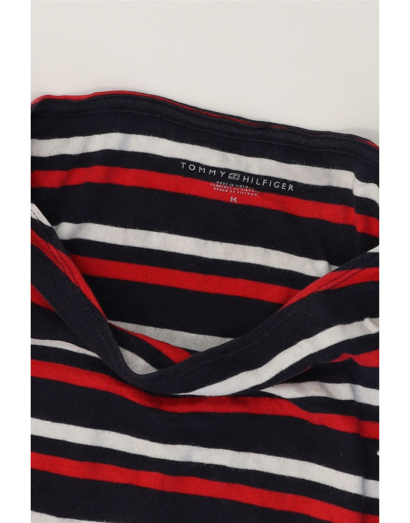 TOMMY HILFIGER Womens T-Shirt Top UK 12 Medium Black Striped Cotton Vintage Tommy Hilfiger and Second-Hand Tommy Hilfiger from Messina Hembry 