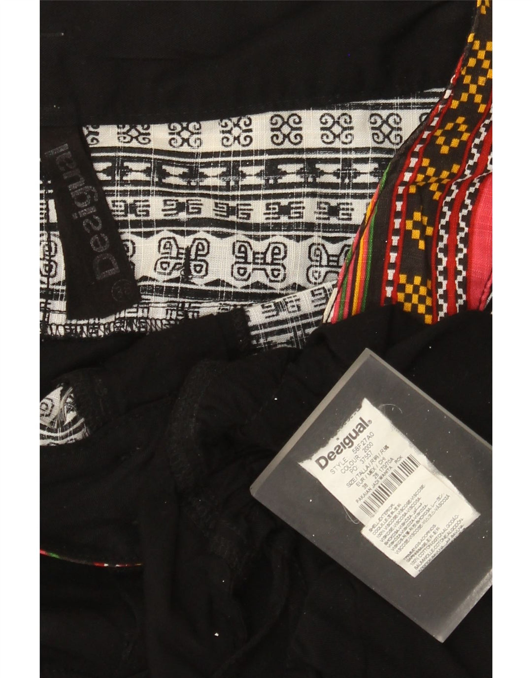 Desigual Womens Graphic A-Line Skirt EU 38 Medium W30 Black Patchwork