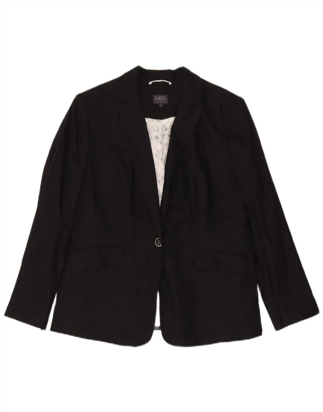 Marks & Spencer Womens 1 Button Blazer Jacket UK 16 Large  Black Flax