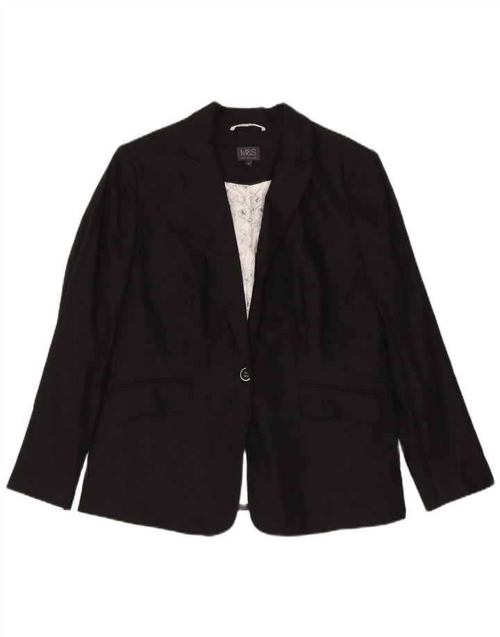Marks & Spencer Womens 1 Button Blazer Jacket UK 16 Large  Black Flax
