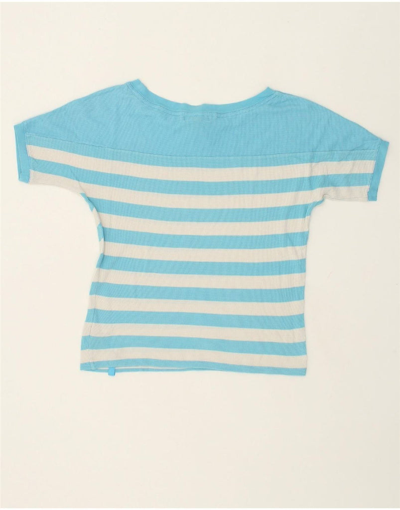 RALPH LAUREN Womens T-Shirt Top UK 6 XS Blue Striped Cotton | Vintage Ralph Lauren | Thrift | Second-Hand Ralph Lauren | Used Clothing | Messina Hembry 