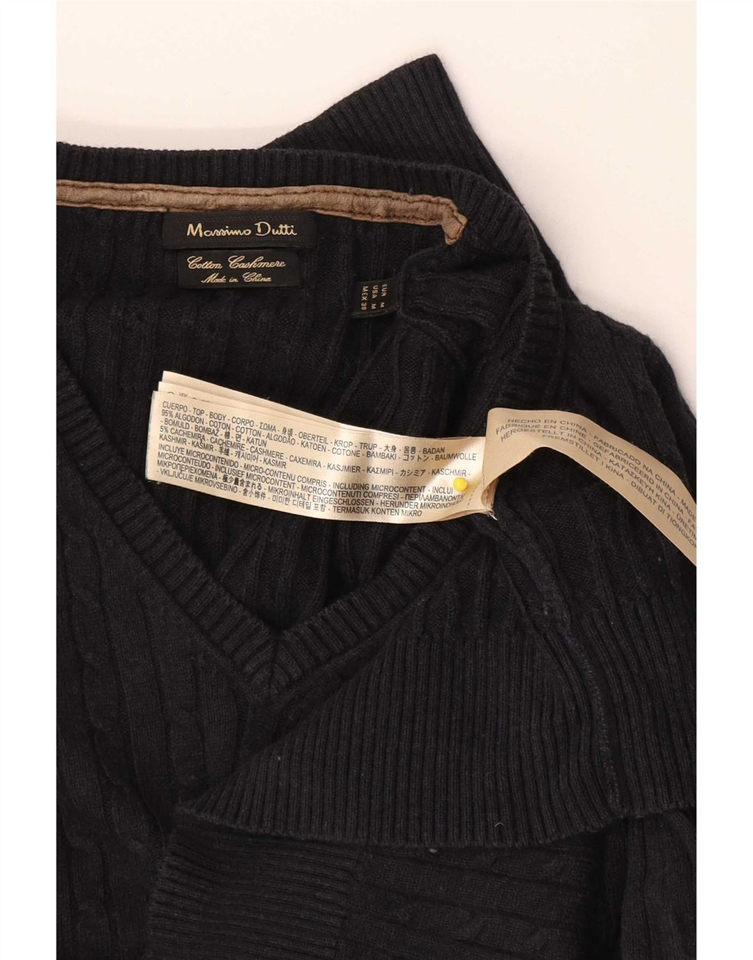 Massimo Dutti Mens V-Neck Jumper Sweater Medium Navy Blue Cotton