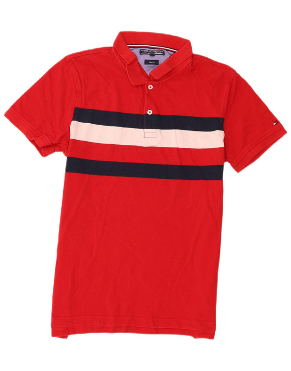 Tommy Hilfiger Mens Slim Fit Polo Shirt Large Red Colourblock Cotton