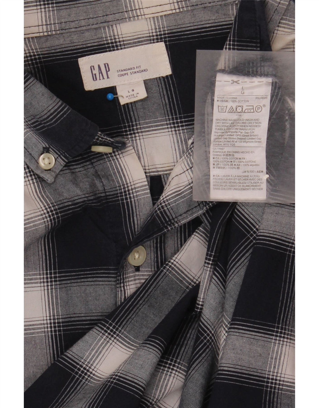 Gap Mens Standard Fit Shirt Large Navy Blue Check Cotton