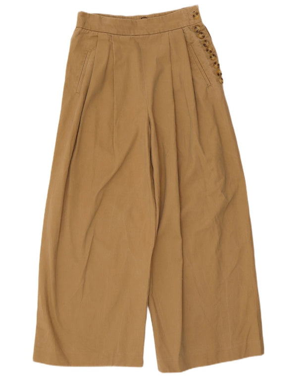 Zara Womens High Waist Wide Leg Trousers Small W26 L26 Beige Cotton