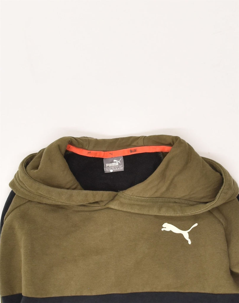 PUMA Boys Graphic Hoodie Jumper 15-16 Years Khaki Colourblock Cotton | Vintage Puma | Thrift | Second-Hand Puma | Used Clothing | Messina Hembry 