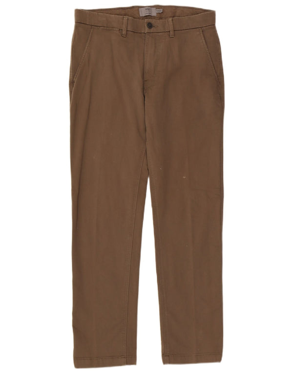 Marks & Spencer Mens Straight Chino Trousers W32 L31 Brown Cotton