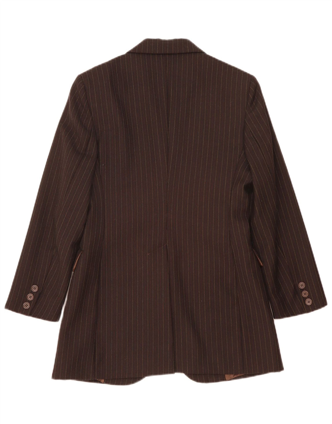Benetton Womens 2 Button Blazer Jacket IT 40 Small Brown Pinstripe New Wool