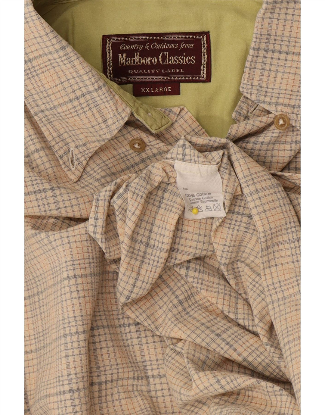 Marlboro Classics Mens Shirt 2XL Beige Check Cotton