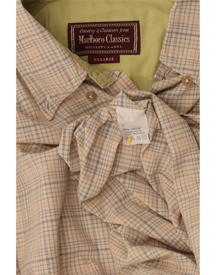 Marlboro Classics Mens Shirt 2XL Beige Check Cotton