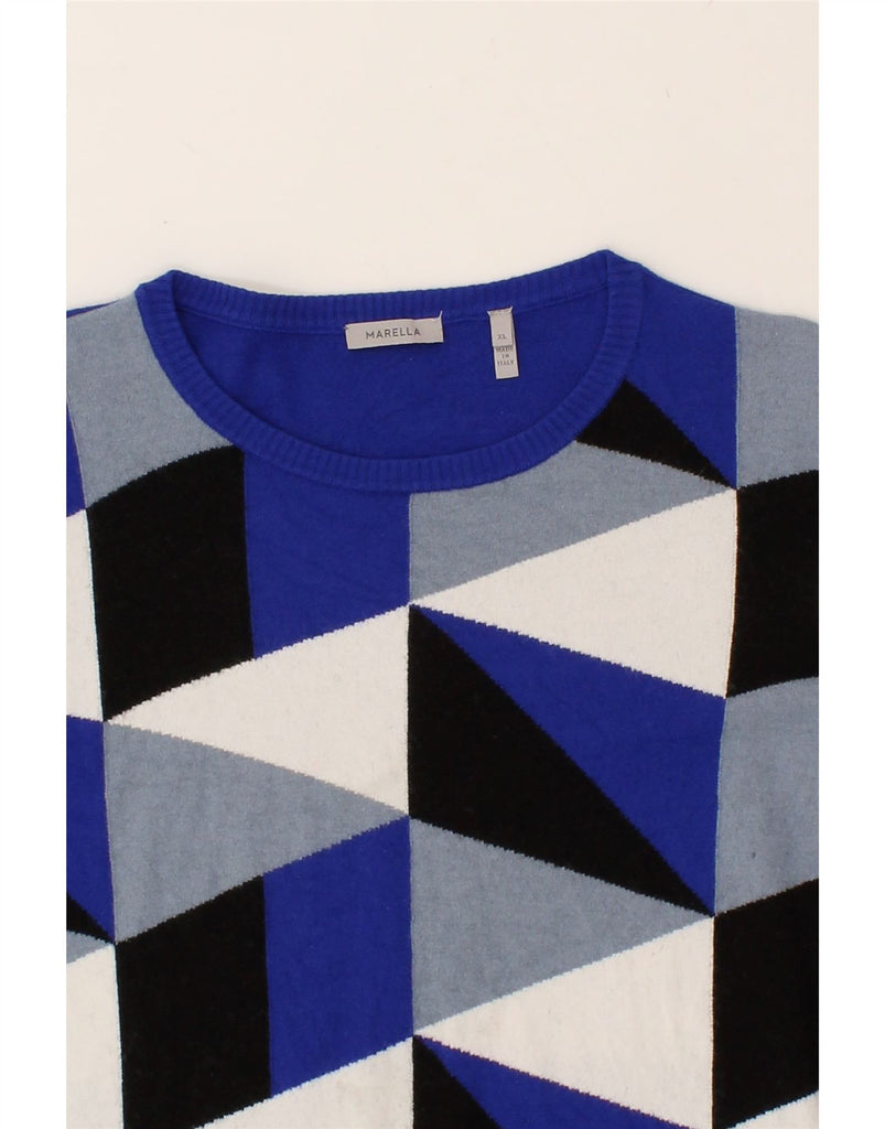 MARELLA Girls Crew Neck Jumper Sweater 15-16 Years XL  Blue Geometric | Vintage Marella | Thrift | Second-Hand Marella | Used Clothing | Messina Hembry 
