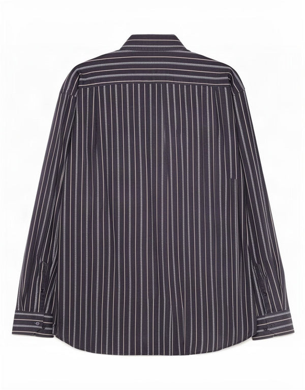 Roccobarocco Mens Shirt Size 43 17 XL Navy Blue Striped Cotton
