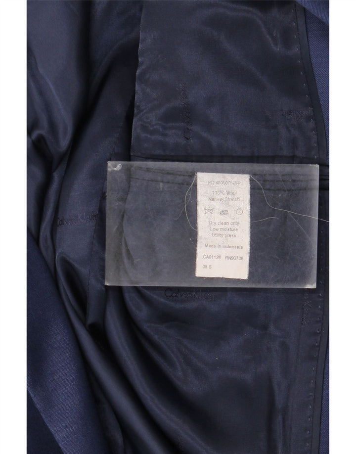 Calvin Klein Mens Short 2 Button Blazer Jacket UK 38 Medium Navy Blue Wool