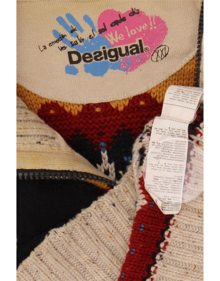 DESIGUAL Womens Cardigan Sweater UK 20 2XL Off White Striped Polyester