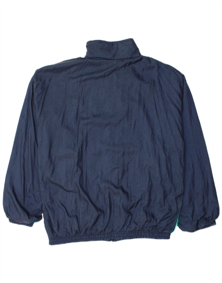 VINTAGE Mens Tracksuit Top Jacket Large Navy Blue Colourblock Polyamide