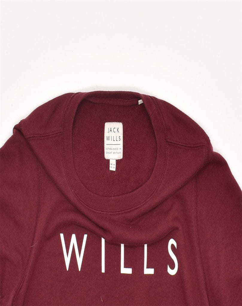 JACK WILLS Womens Graphic Sweatshirt Jumper UK 14 Large Maroon Cotton | Vintage | Thrift | Second-Hand | Used Clothing | Messina Hembry 