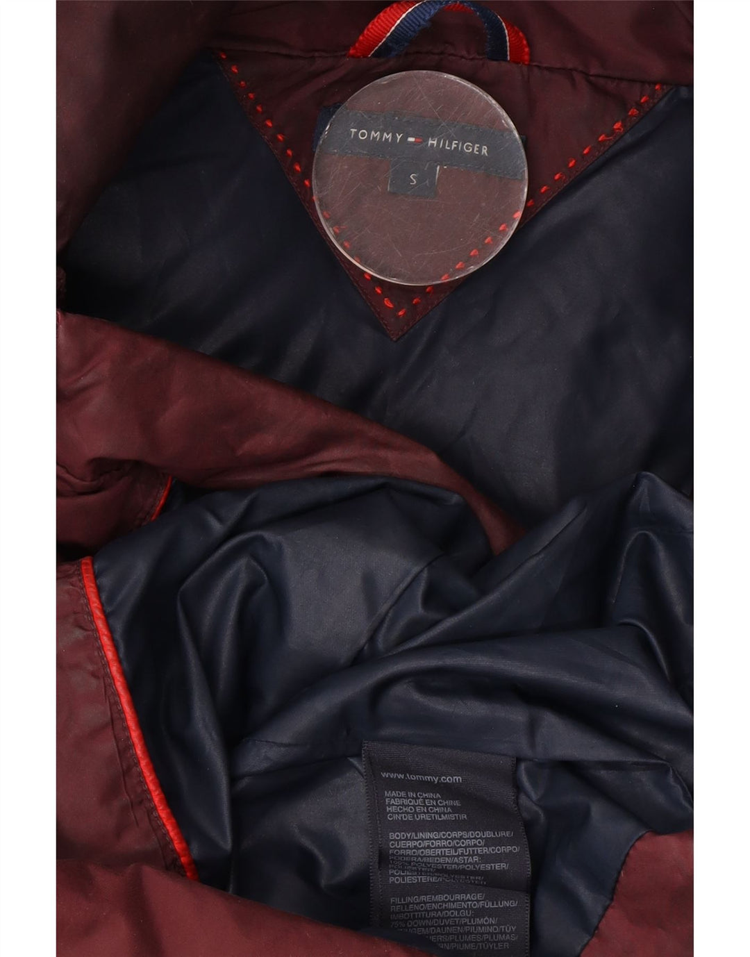 Tommy Hilfiger Womens Hooded Padded Jacket UK 10 Small Burgundy Polyester