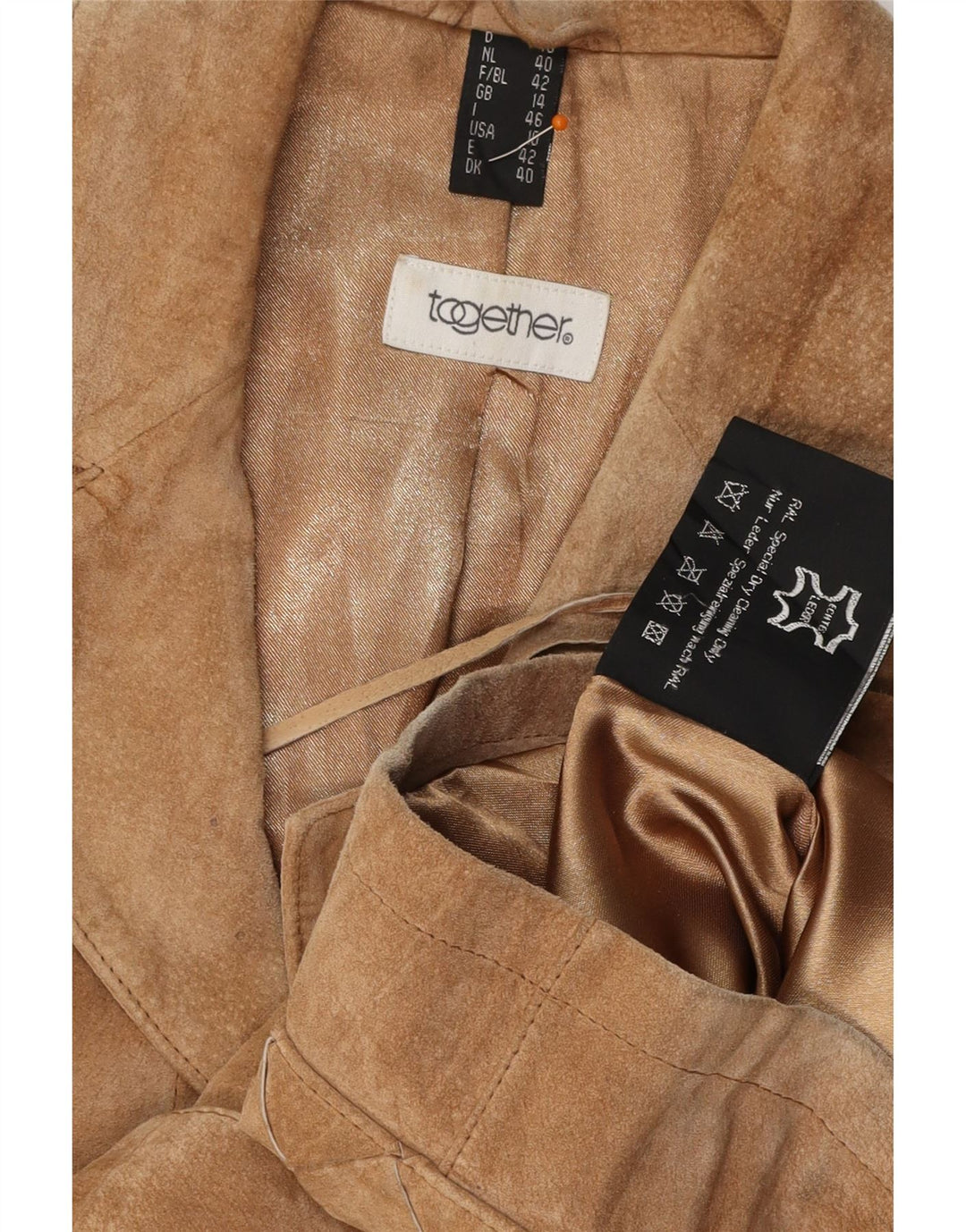 TOGETHER Womens Suede Jacket UK 14 Medium  Beige Leather