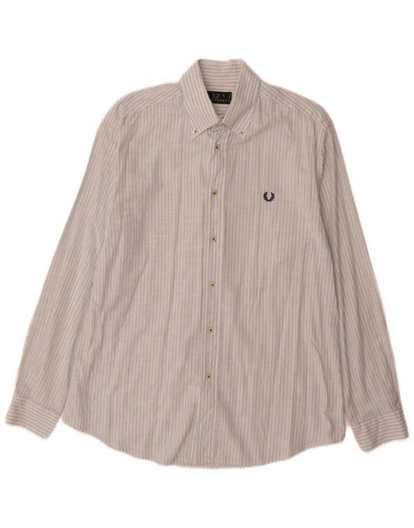 Fred Perry Mens Shirt Large Blue Pinstripe Cotton