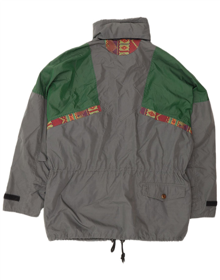 Vintage Mens Hooded Utility Jacket UK 38 Medium Grey Colourblock Polyester