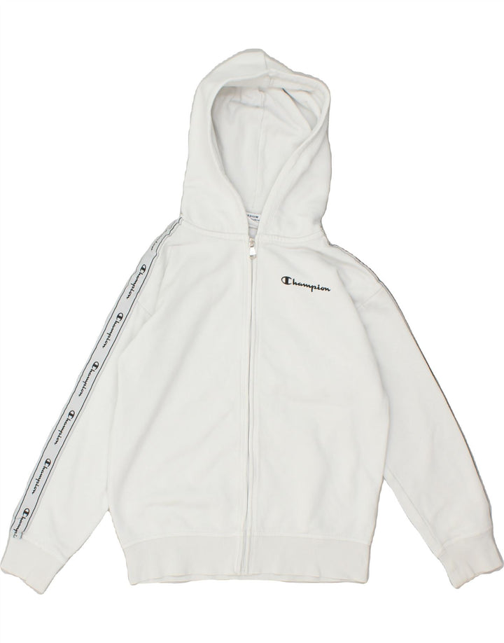 CHAMPION Boys Graphic Zip Hoodie Sweater 9-10 Years Medium  White Cotton | Vintage Champion | Thrift | Second-Hand Champion | Used Clothing | Messina Hembry 