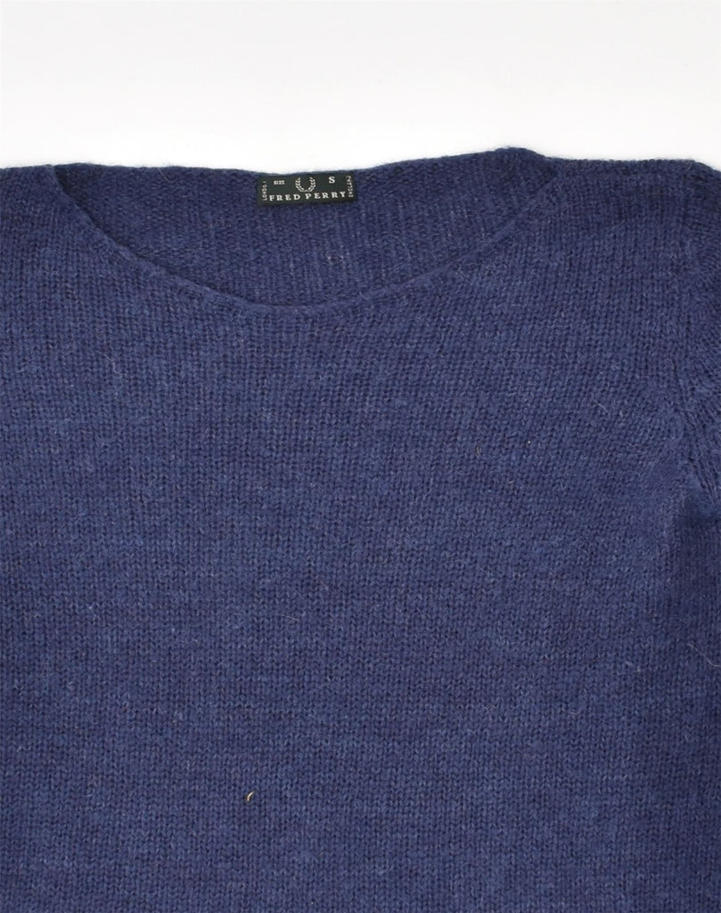 FRED PERRY Womens Loose Fit Crew Neck Jumper Sweater UK 10 Small Navy Blue | Vintage | Thrift | Second-Hand | Used Clothing | Messina Hembry 