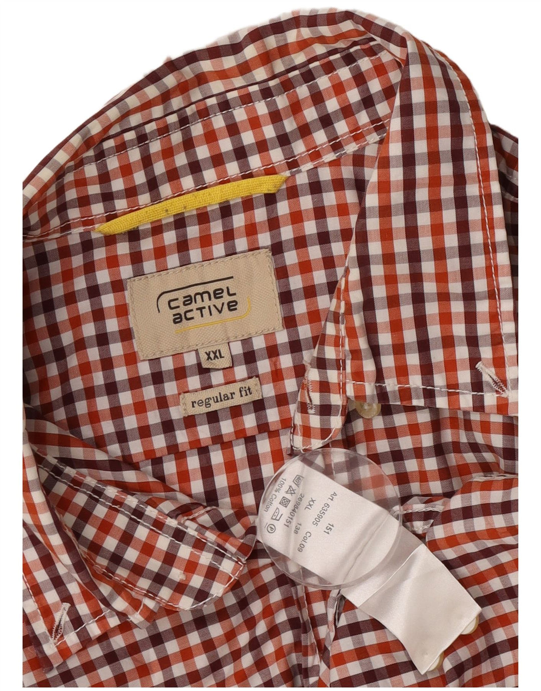 Camel Active Mens Short Sleeve Regular Fit Shirt 2XL Red Gingham Cotton