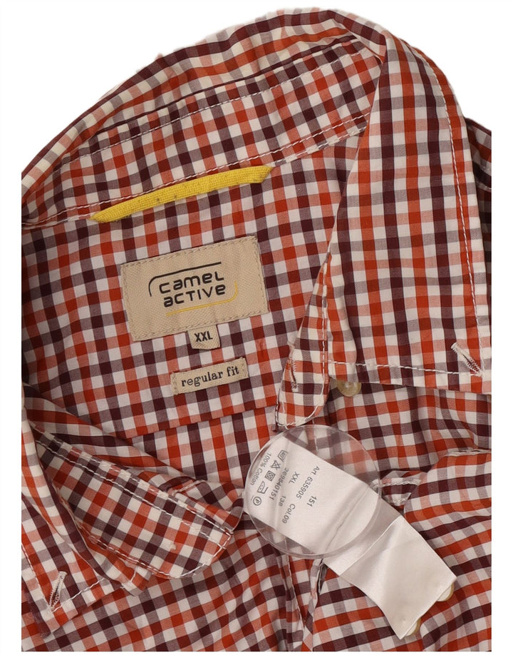 Camel Active Mens Short Sleeve Regular Fit Shirt 2XL Red Gingham Cotton