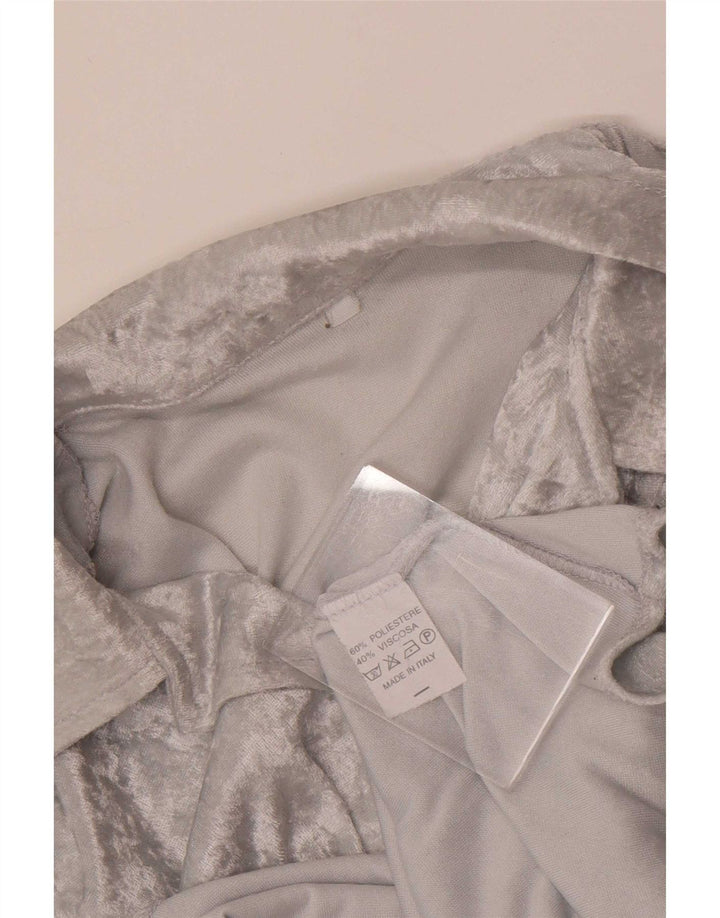 Vintage Womens Velour Shirt Blouse UK 12 Medium Grey Polyester