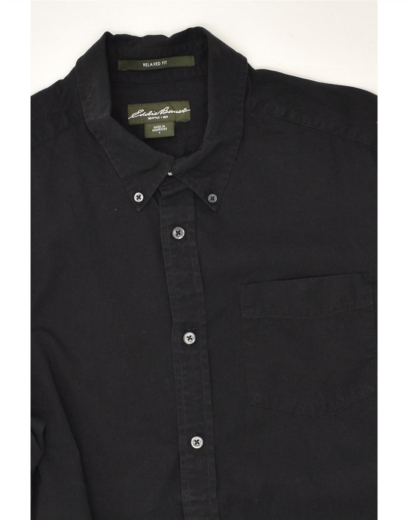 EDDIE BAUER Mens Relaxed Fit Shirt Large Black Cotton Vintage Eddie Bauer and Second-Hand Eddie Bauer from Messina Hembry 