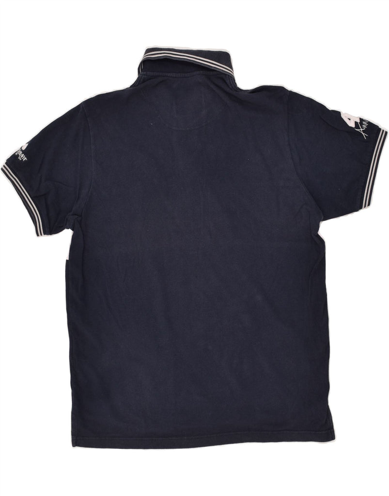 MURPHY & NYE Mens Graphic Polo Shirt Large Navy Blue Colourblock Cotton | Vintage Murphy & Nye | Thrift | Second-Hand Murphy & Nye | Used Clothing | Messina Hembry 